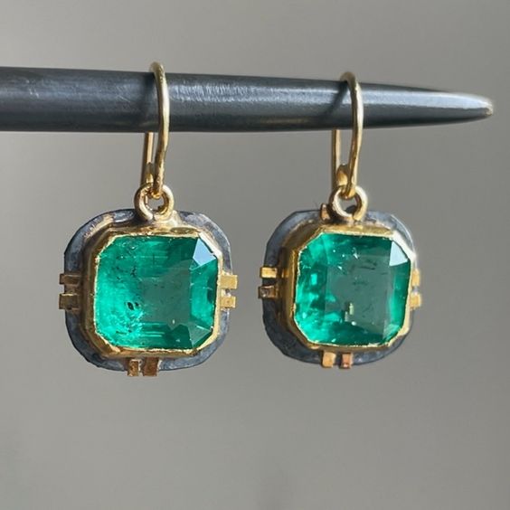 Vintage Turquoise Glass Square Earrings-Lydieannejewelry
