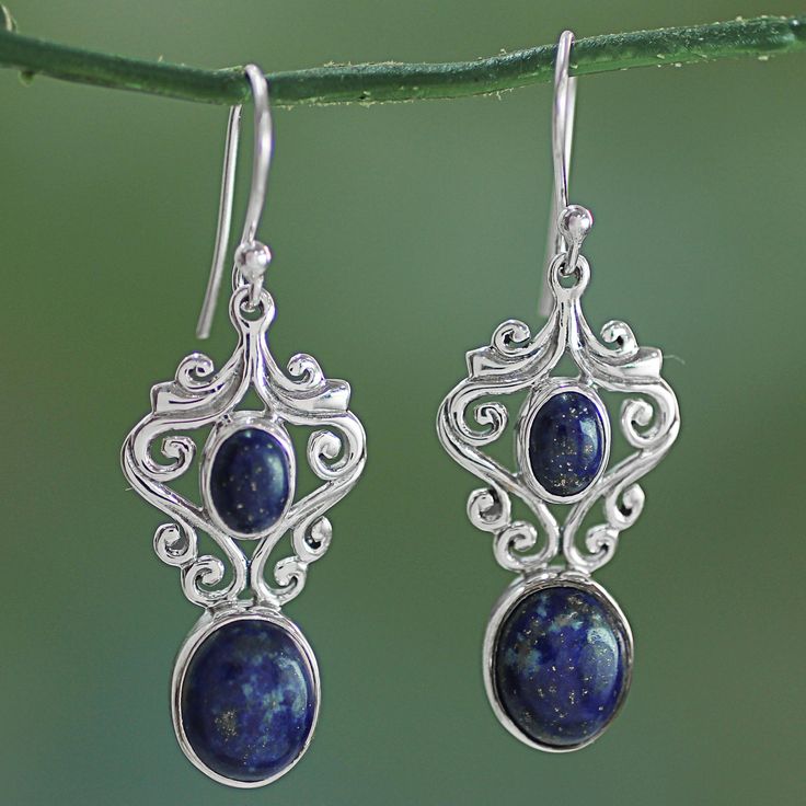 Vintage Blue Stone Silver Earrings-Lydieannejewelry