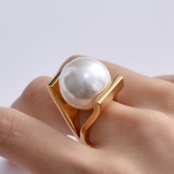Vintage Inlaid Pearl Golden Ring-Lydieannejewelry