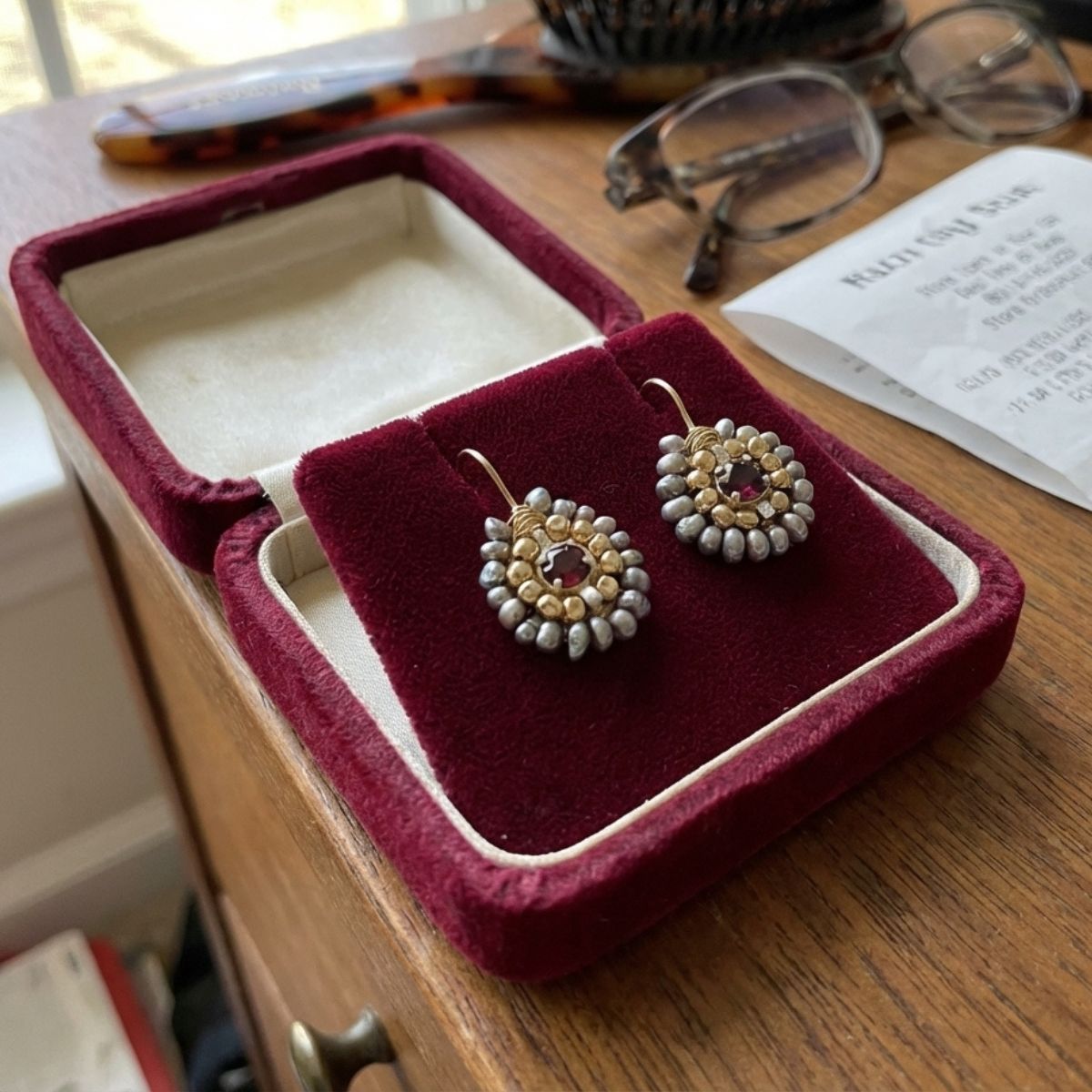 Vintage Golden & Grey Stones Earrings