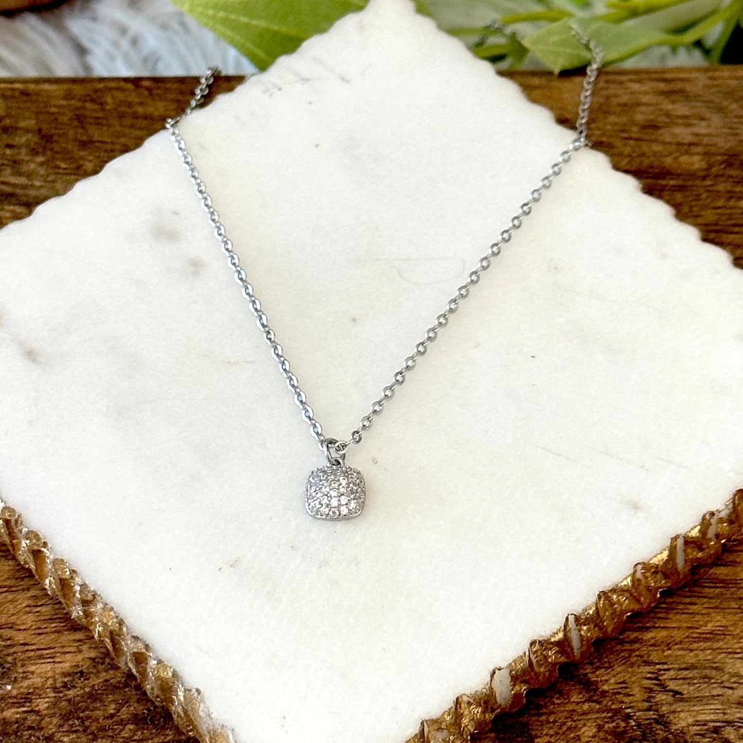 Tessa CZ Square Pendant Necklace-Lydieannejewelry