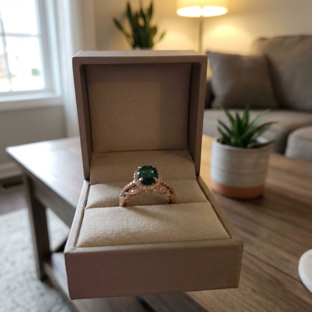 Vintage Green Zirconia Rose Gold Ring Set