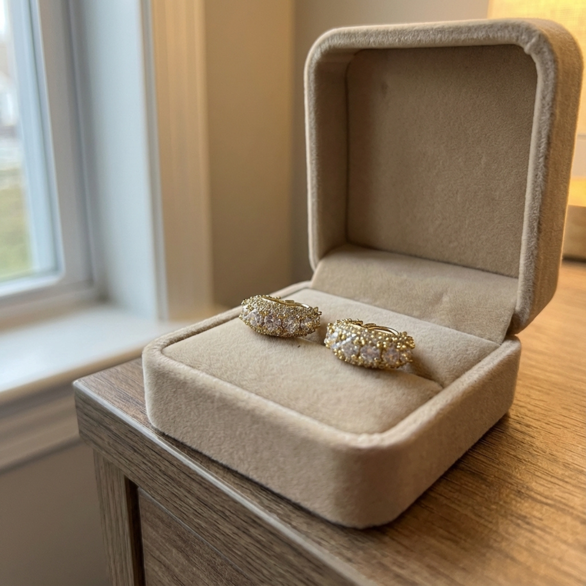 Vintage Crystal Pave Gold Hoop Earrings