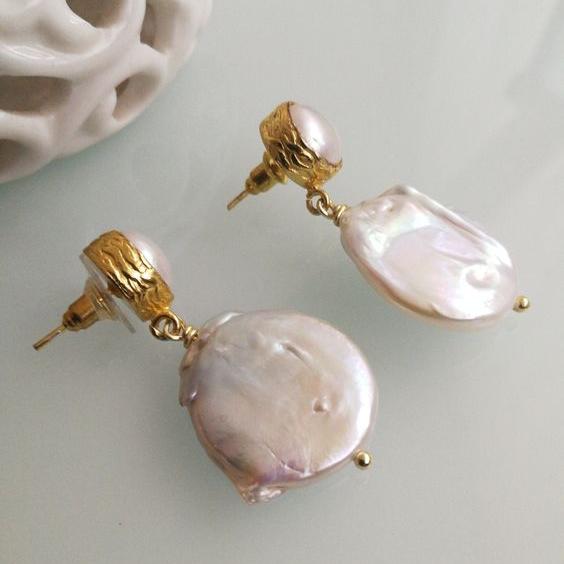 Vintage Rounded Barroque Pearl Earrings-Lydieannejewelry