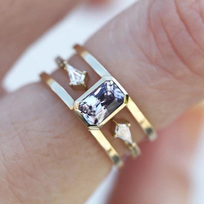 Vintage Violet Zirconia Layer Gold Ring-Lydieannejewelry