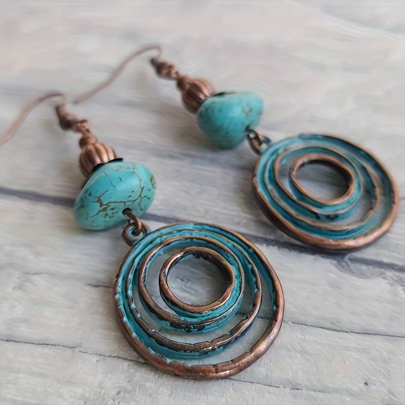 Vintage Turquoise Spiral Earrings-Lydieannejewelry