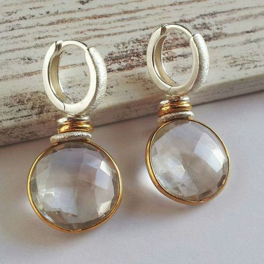 Vintage White Glass Gold Earrings-Lydieannejewelry