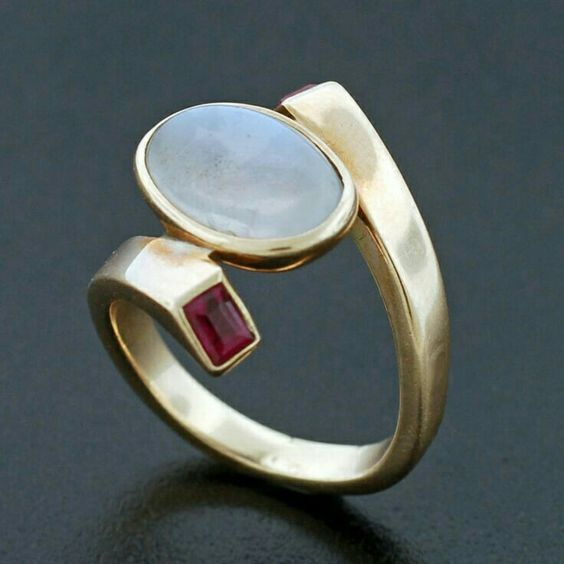 Vintage White Opal & Red Zirconia Gold Ring-Lydieannejewelry