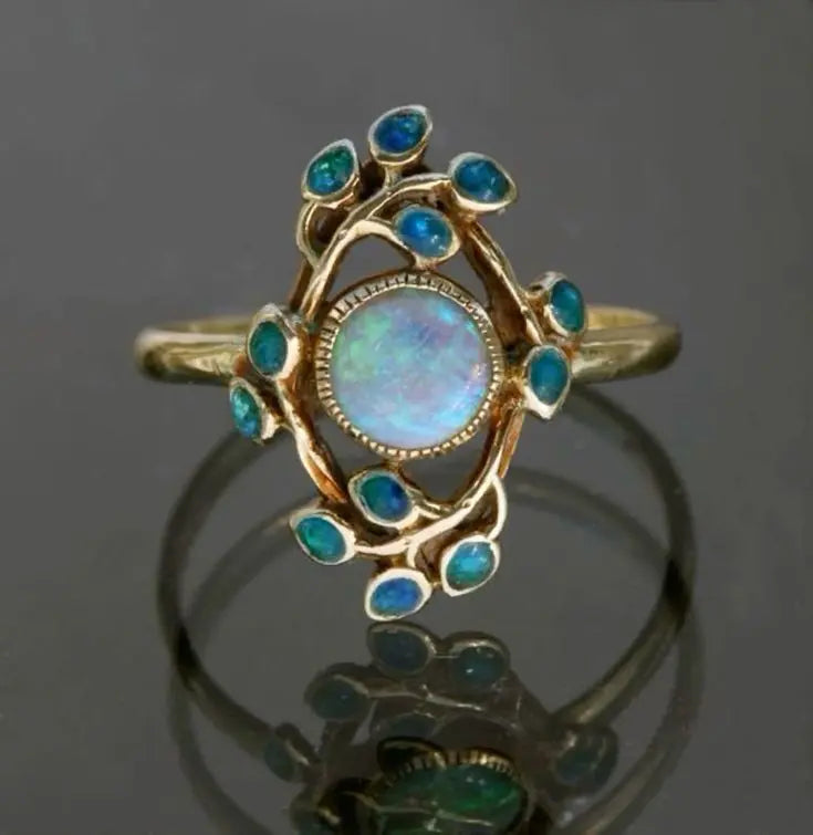 Blue Ring Vintage Crystals and Opal-Maryam Jewelry