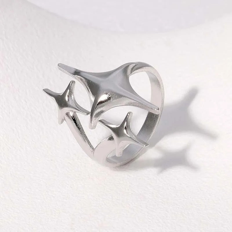 Silver Triple-Star Shaped Adjustable Ring-Lydieannejewelry
