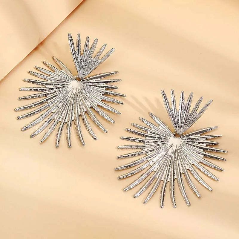 Silver Spiked Radiant Sunburst Design Earrings-Lydieannejewelry