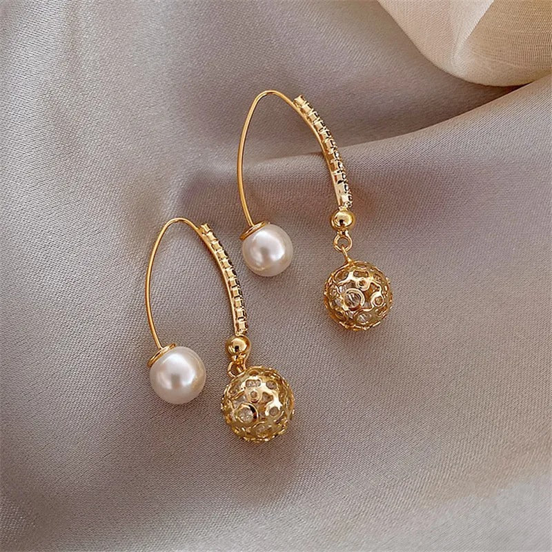 Vintage Gold & Pearl Dangle Earrings-Lydieannejewelry