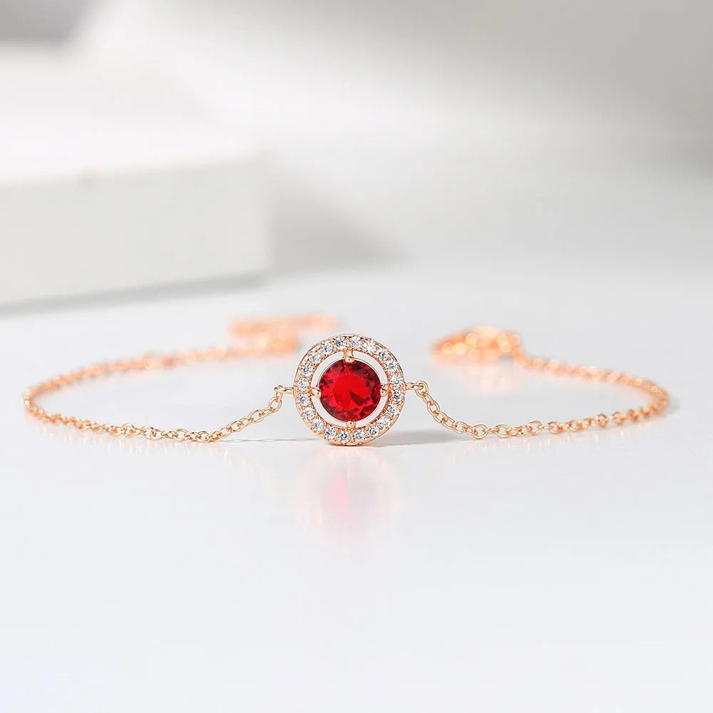 Classic Rose Gold Round Red Gem & Crystal Bracelet-Lydieannejewelry