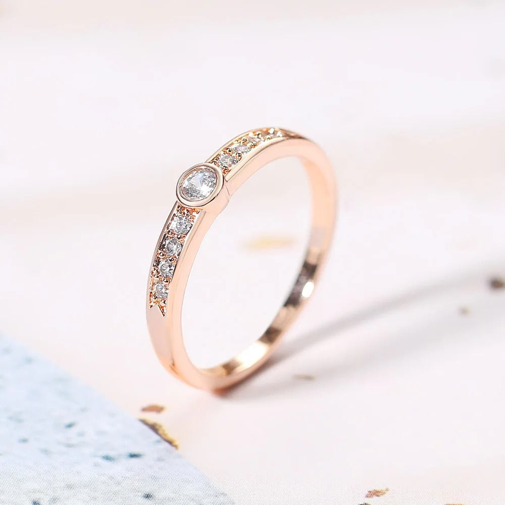 Rose Gold Center Round Stone & Paved Sparkling Ring-Lydieannejewelry