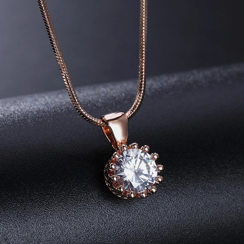 Rose Gold Classic Round Cut Pendant Necklace-Lydieannejewelry