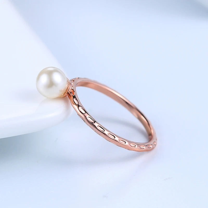 Classic Rose Gold Pearl Accent Ring-Lydieannejewelry