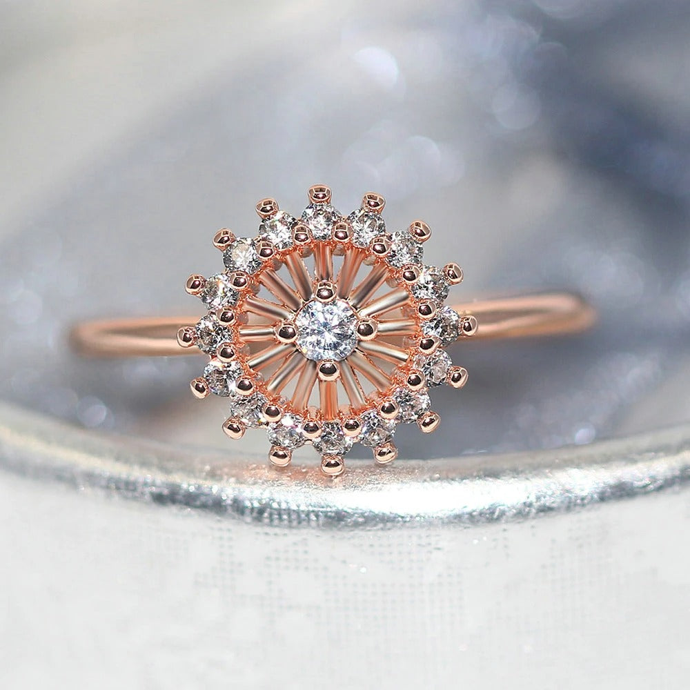 Classic Rose Gold Sunburst Crystal Design Ring-Lydieannejewelry