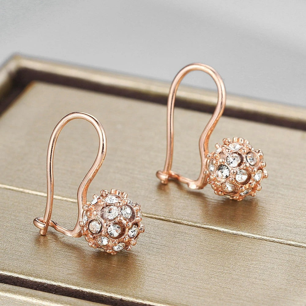 Vintage Rose Gold Crystal-Encrusted Ball Design Earrings-Lydieannejewelry
