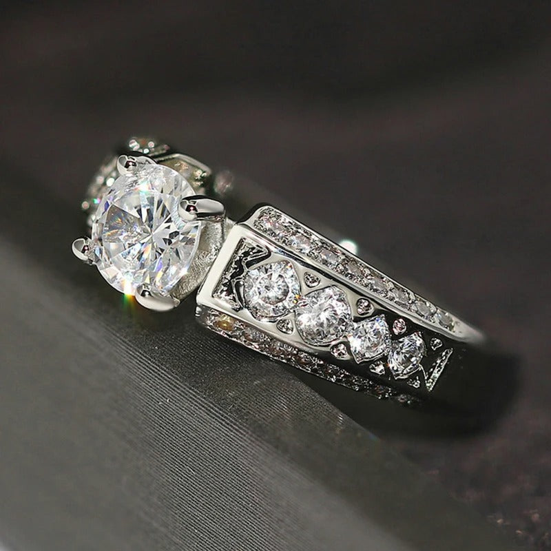 Vintage Silver & Crystal Round Gem Ring-Lydieannejewelry