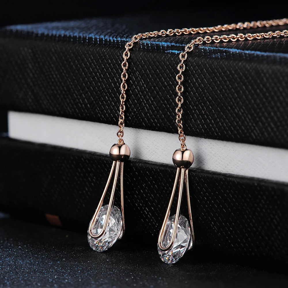 Vintage Rose Gold Crystal Teardrop Earrings-Lydieannejewelry