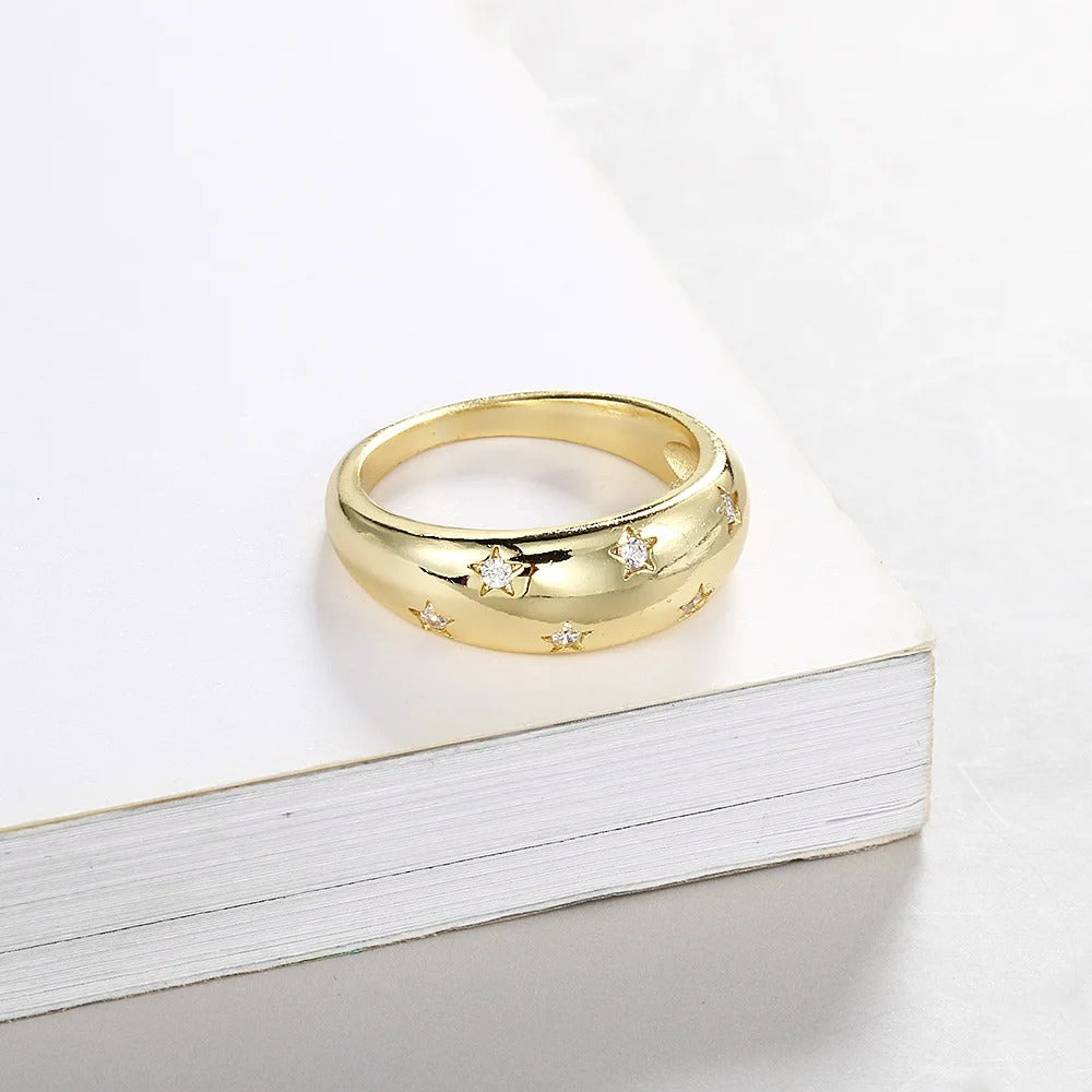 Gold Star & Sparkling Crystal Ring-Lydieannejewelry