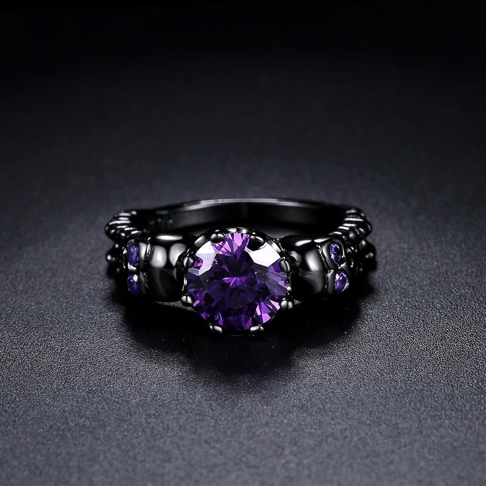 Vintage Black Round Purple Gemstone & Intricate Design Ring-Lydieannejewelry