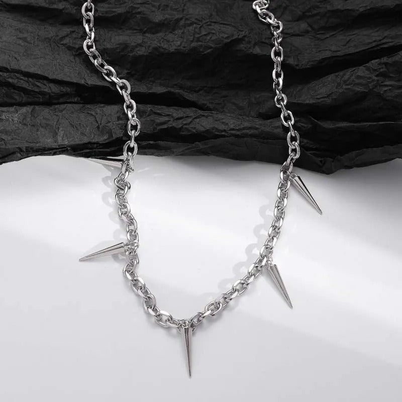 Silver Spiked Pendant & Chain Design Necklace-Lydieannejewelry