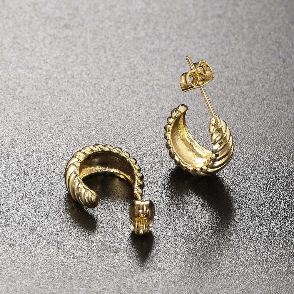 Vintage Gold Spiral Hoop Elegant Texture Earrings-Lydieannejewelry