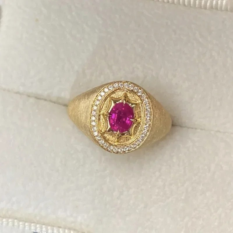Vintage Gold & Ruby Oval Centerpiece Adjustable Ring-Lydieannejewelry