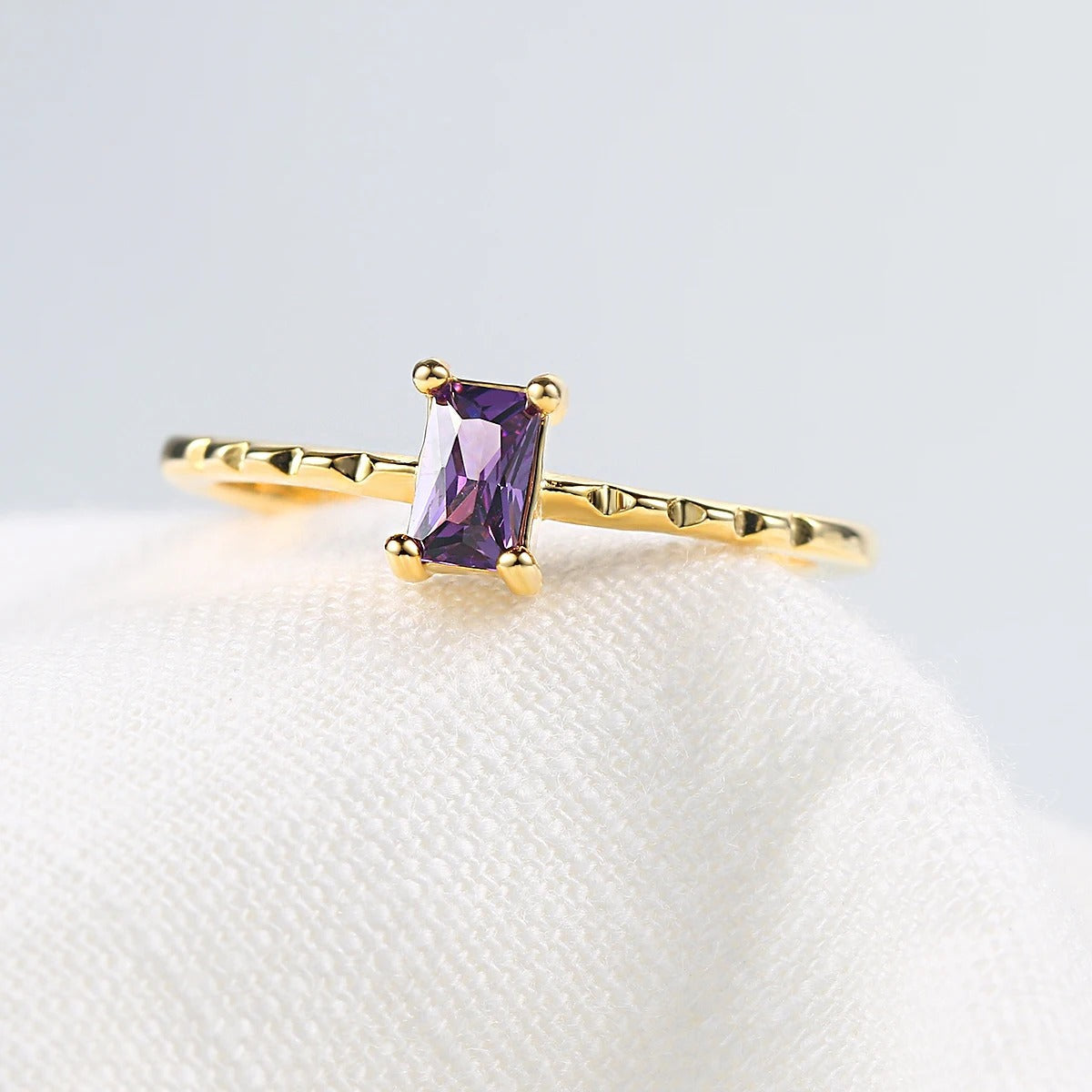 Gold Vibrant Purple Gem & Geometric Design Ring-Lydieannejewelry