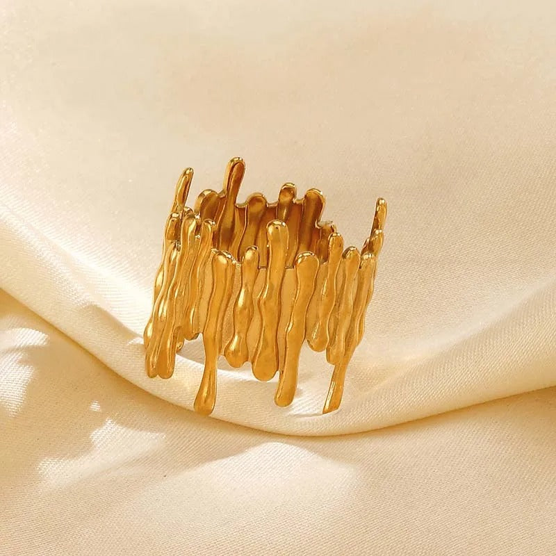 Vintage Gold Drip Flowing Sculpted Open Ring-Lydieannejewelry