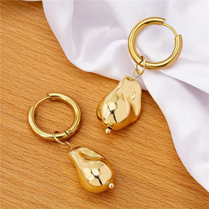 Vintage Gold Pear-Shaped Dangle Hoop Earrings-Lydieannejewelry