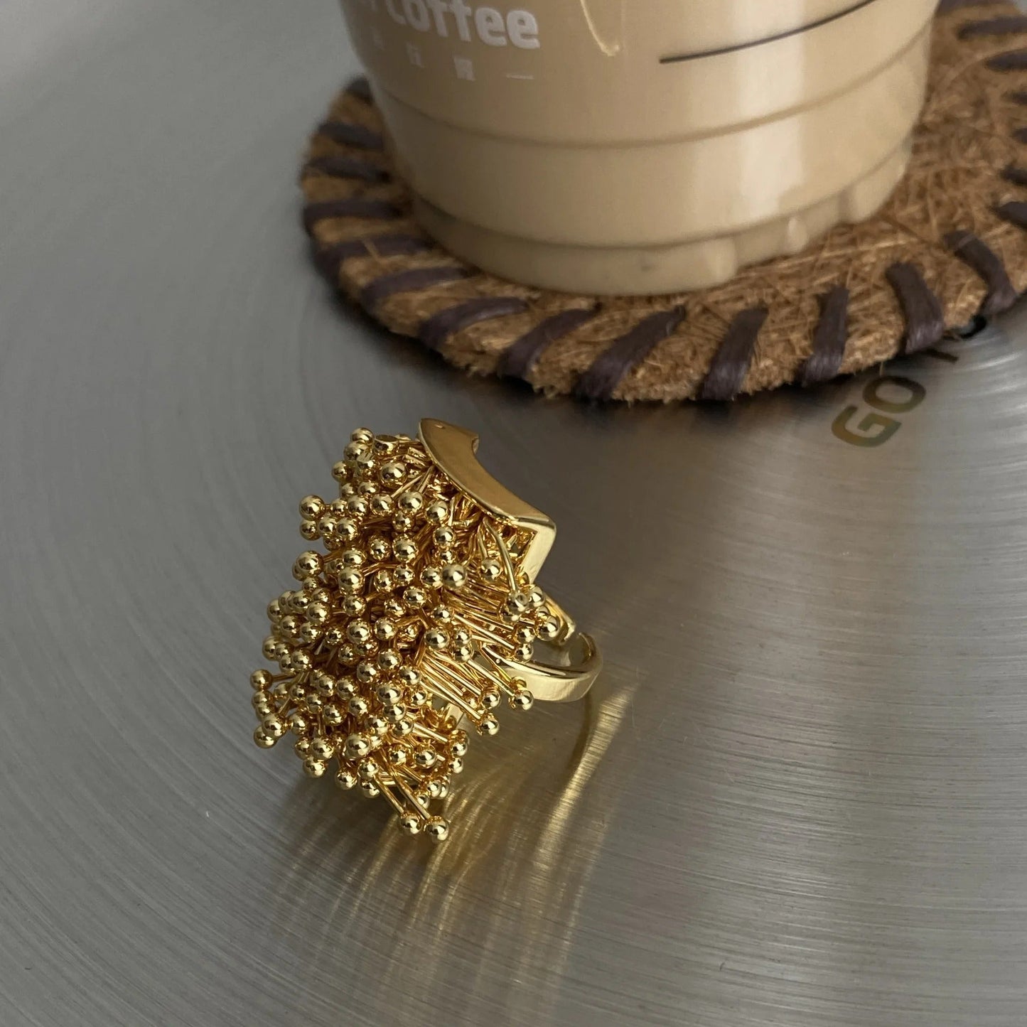 Gold Bold Ball-Studded Cluster Adjustable Ring-Lydieannejewelry