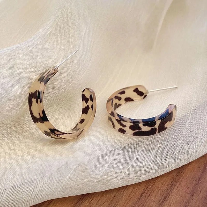 Vintage Leopard Print Hoop Stud Earrings-Lydieannejewelry