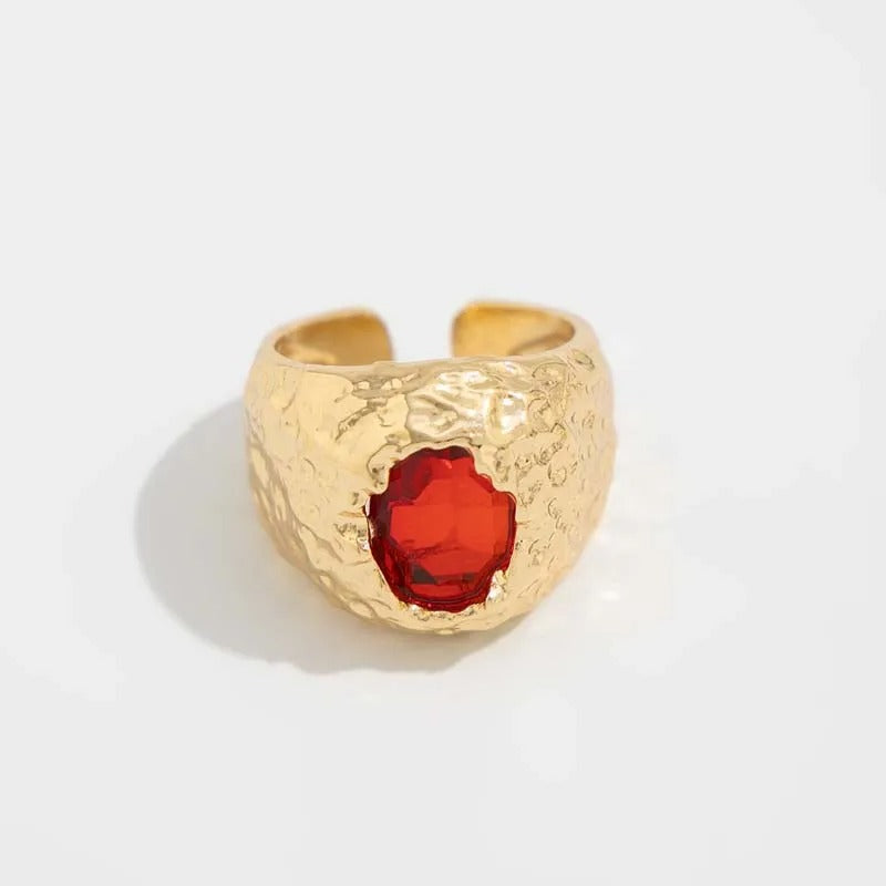 Gold Red Jewel Center Adjustable Ring-Lydieannejewelry