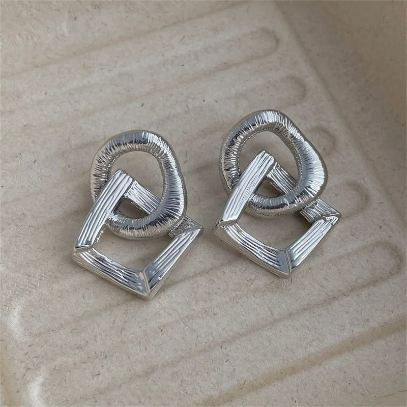 Vintage Silver Geometric Knot Earrings-Lydieannejewelry
