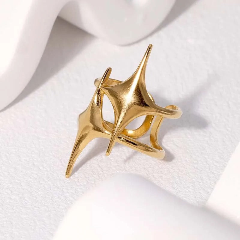 Gold Star-Crossed Design Adjustable Ring-Lydieannejewelry