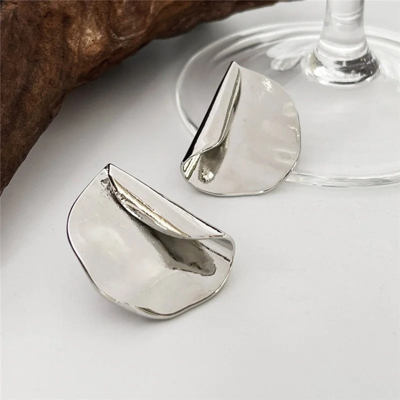 Vintage Silver Folded Ruffle Stud Earrings-Lydieannejewelry