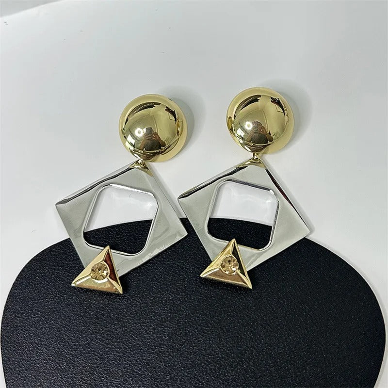 Classic Gold & Silver Crystal Triangle Earrings-Lydieannejewelry