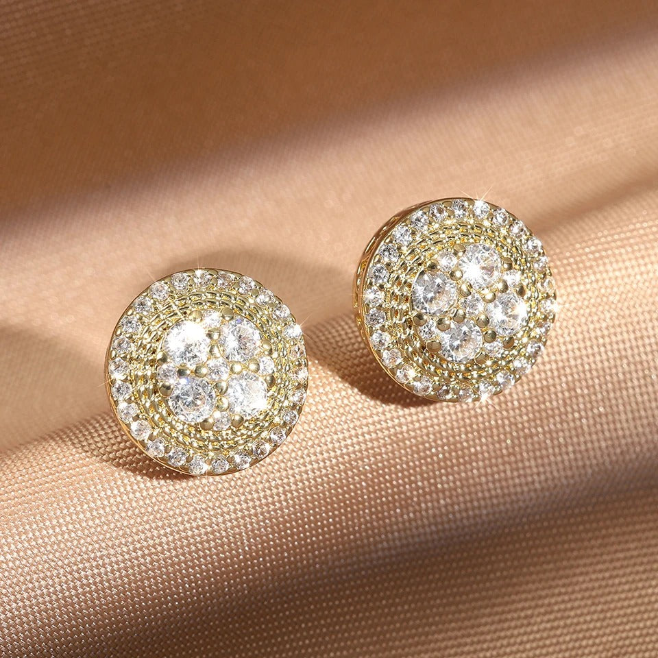 Classic Gold Round Crystal Stud Earrings-Lydieannejewelry