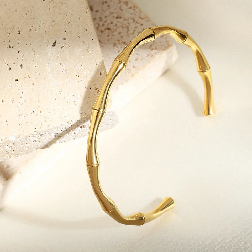 Vintage Gold Bamboo Cuff Bracelet-Lydieannejewelry