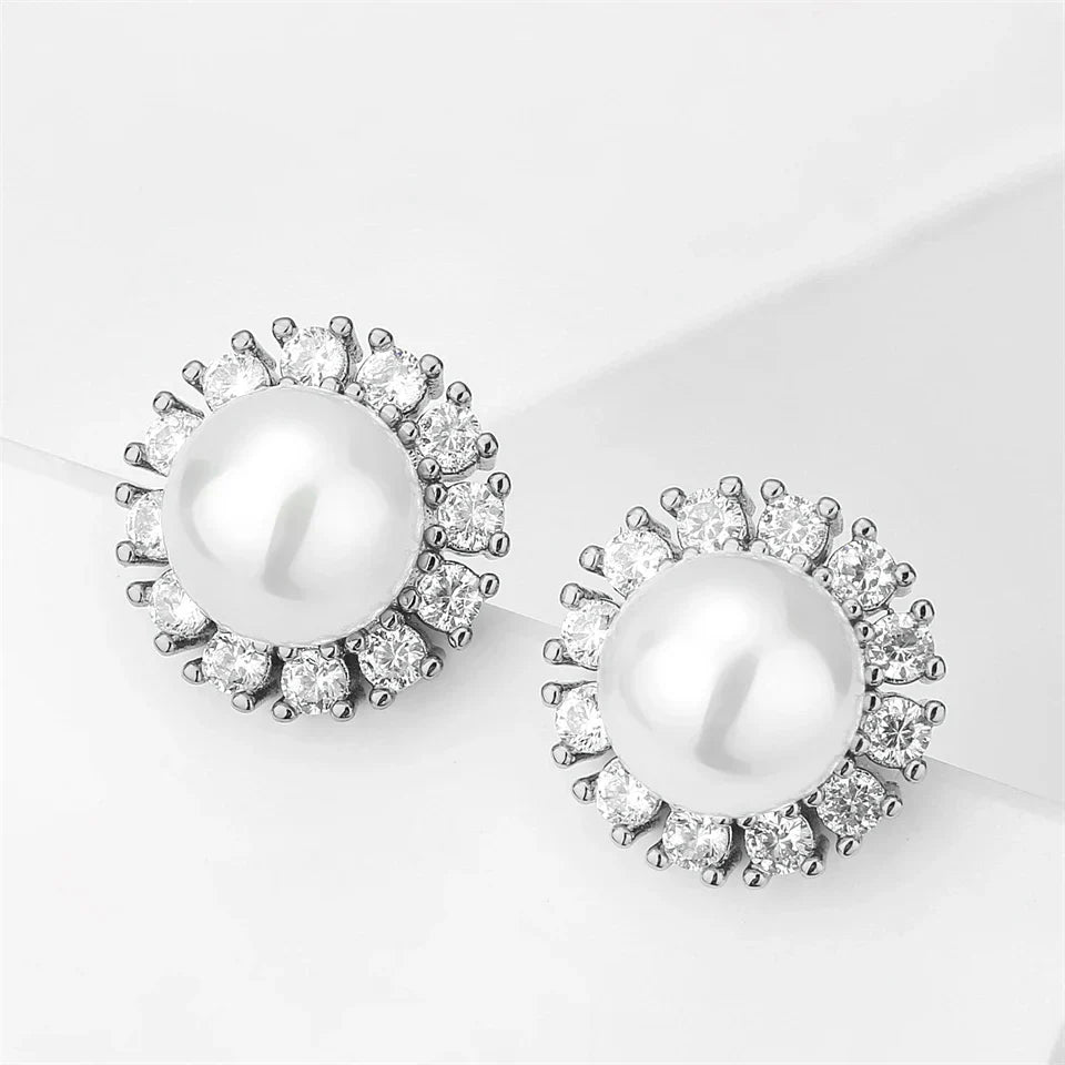 Vintage Silver Pearl Stud Earrings-Lydieannejewelry