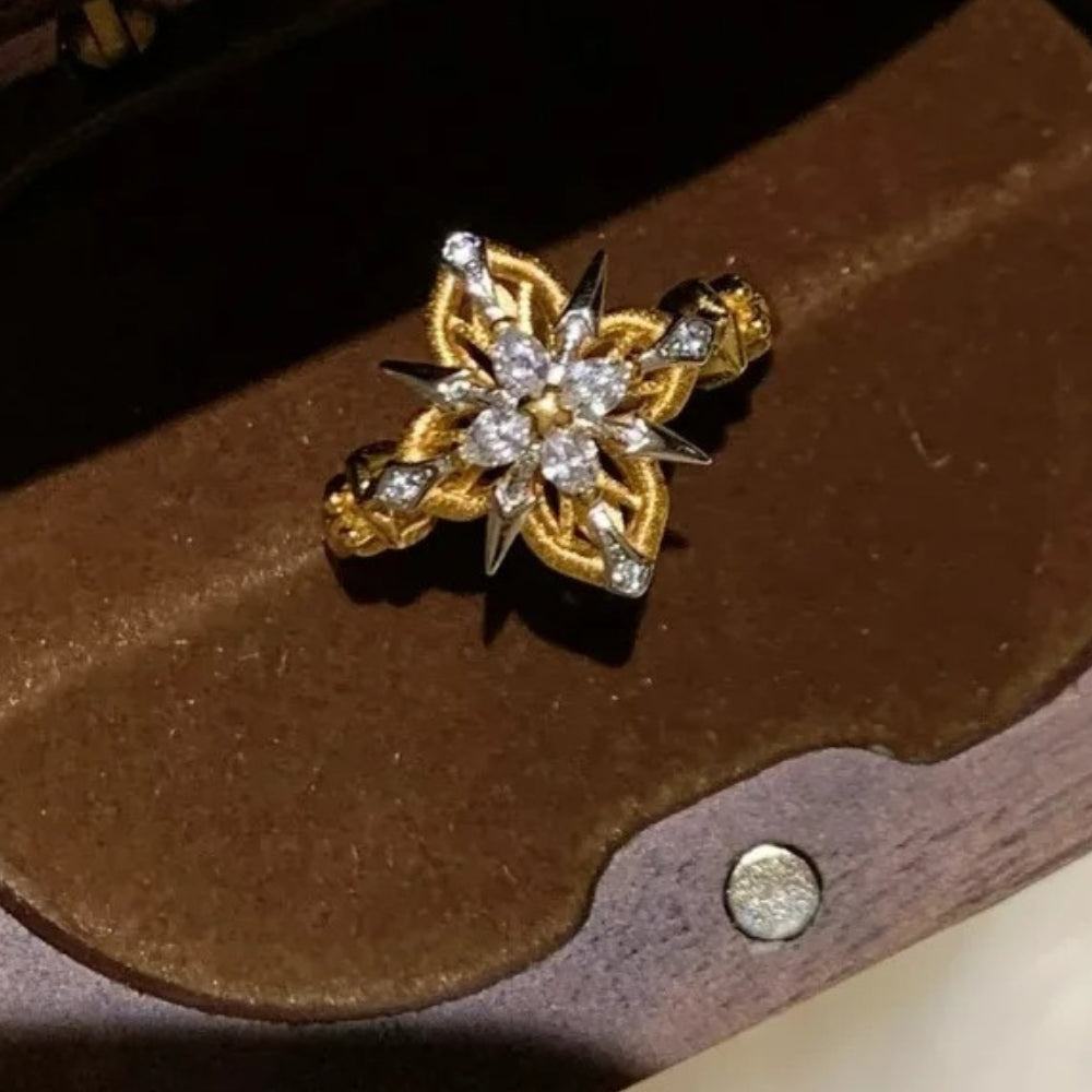 Vintage Gold & Diamond Floral Yellow Adjustable Ring-Lydieannejewelry