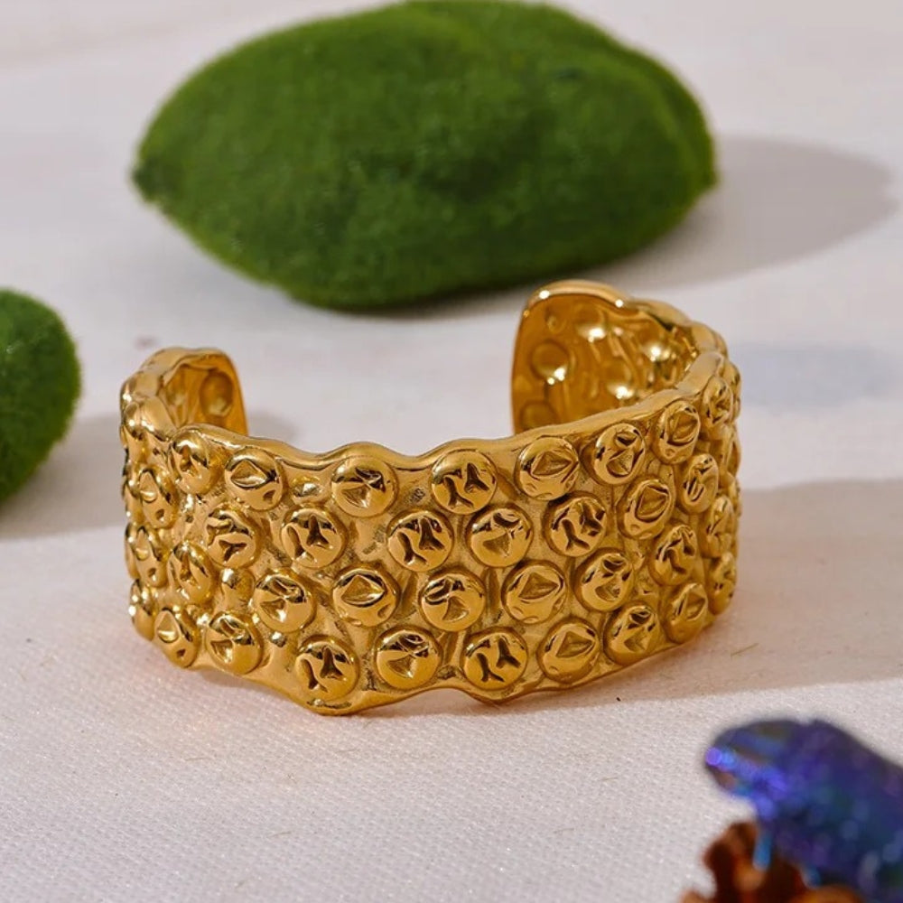 Vintage Abstract Gold Chunky Open Bracelet-Lydieannejewelry