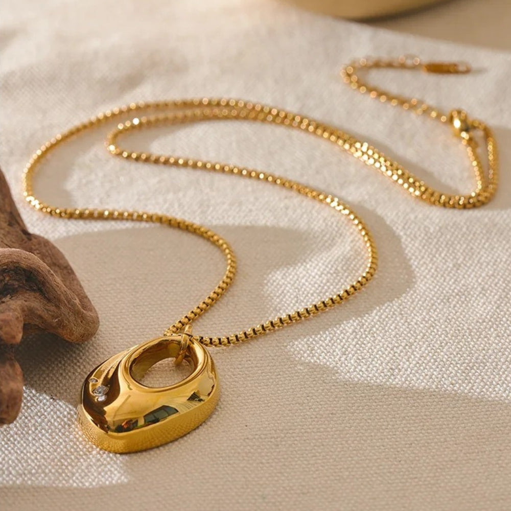 Gold Abstract Oval Charm Necklace-Lydieannejewelry