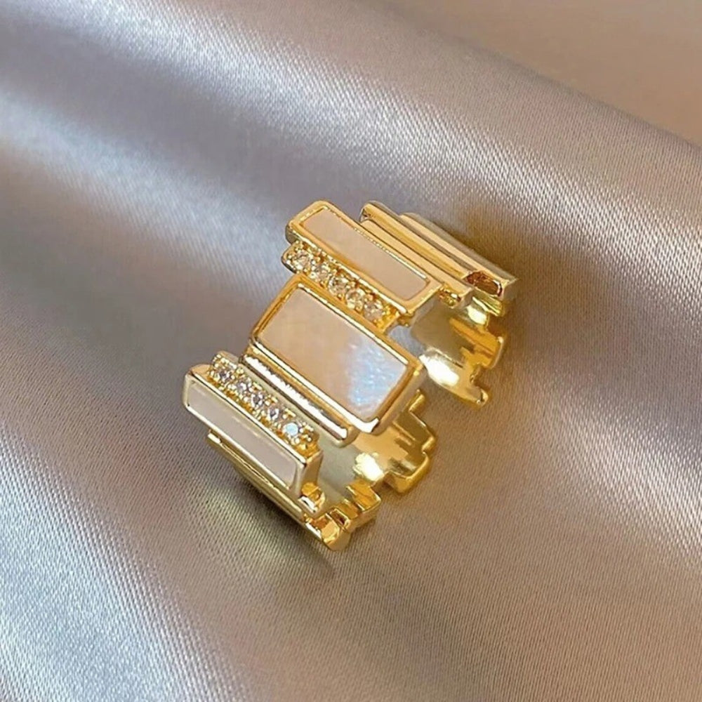 Vintage Gold Geometric Pearl Adjustable Ring-Lydieannejewelry