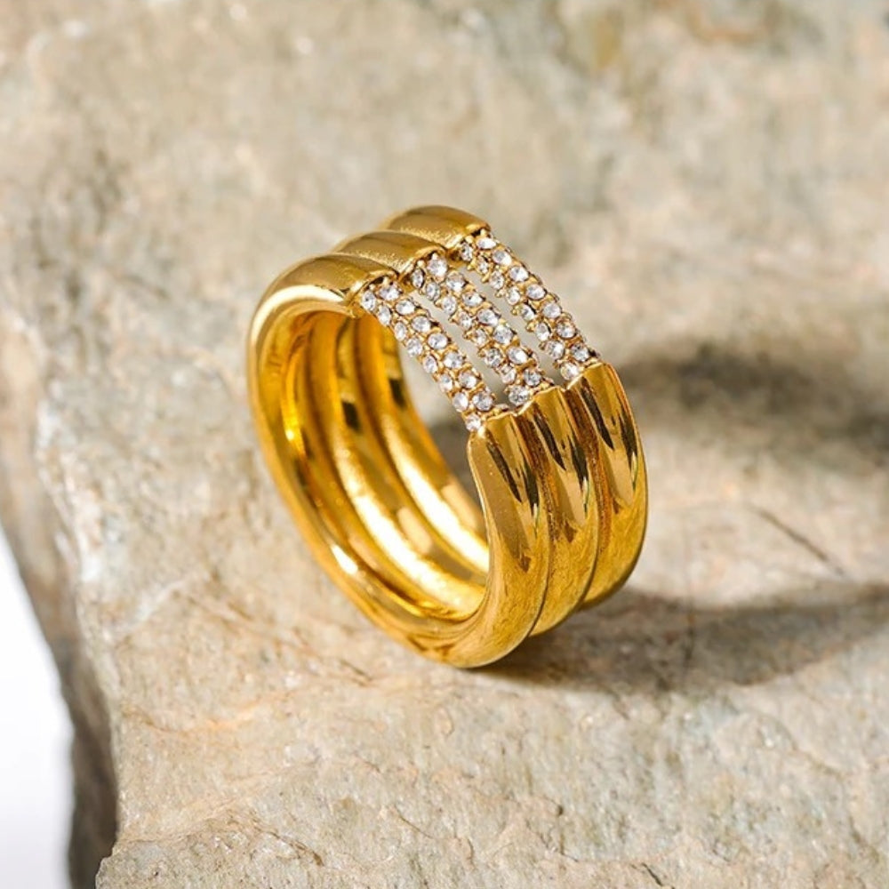 Vintage Triple Row Gold Ring-Lydieannejewelry