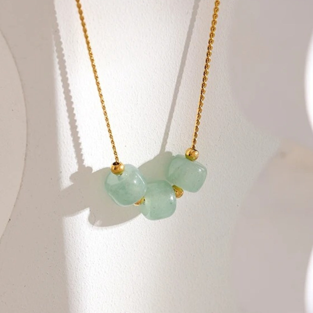 Vintage Gold Soft Green Stone Necklace-Lydieannejewelry