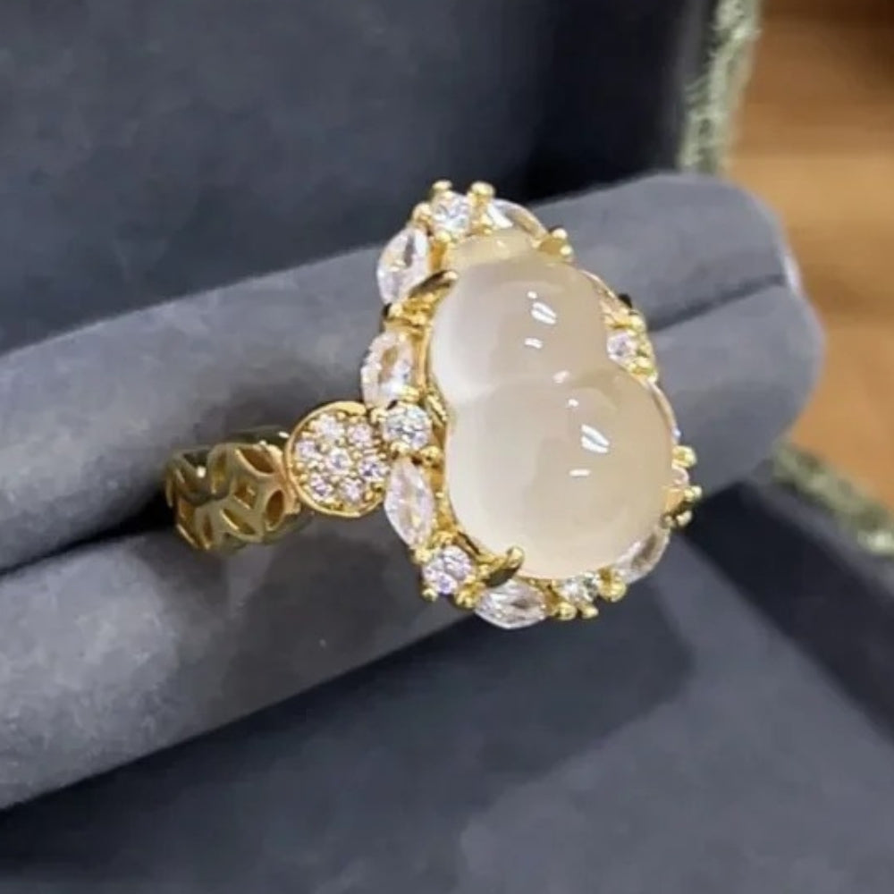 Timeless Gold & Moonstone Oval Cluster Diamond Ring-Lydieannejewelry