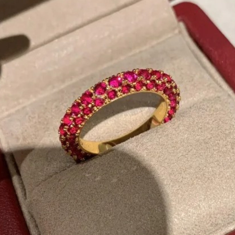 Vintage Gold & Shiny Charm Retro Red Ring-Lydieannejewelry